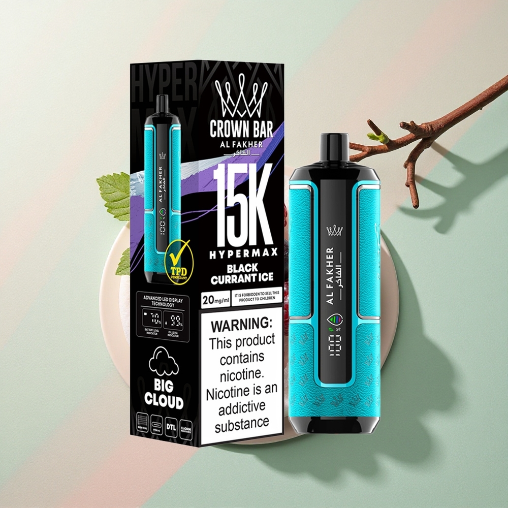 Al Fakher Crown Bar 15K Hypermax Zwarte Bes IJs met 600mAh Batterij en Direct-naar-Long Dampstijl