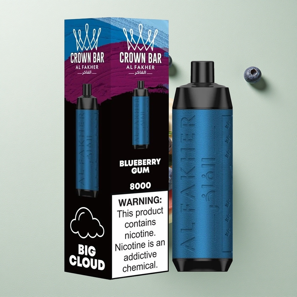 Al Fakher Crown Bar 8000 Crystal Blauwe Bessen Kauwgom 600mAh USB-C